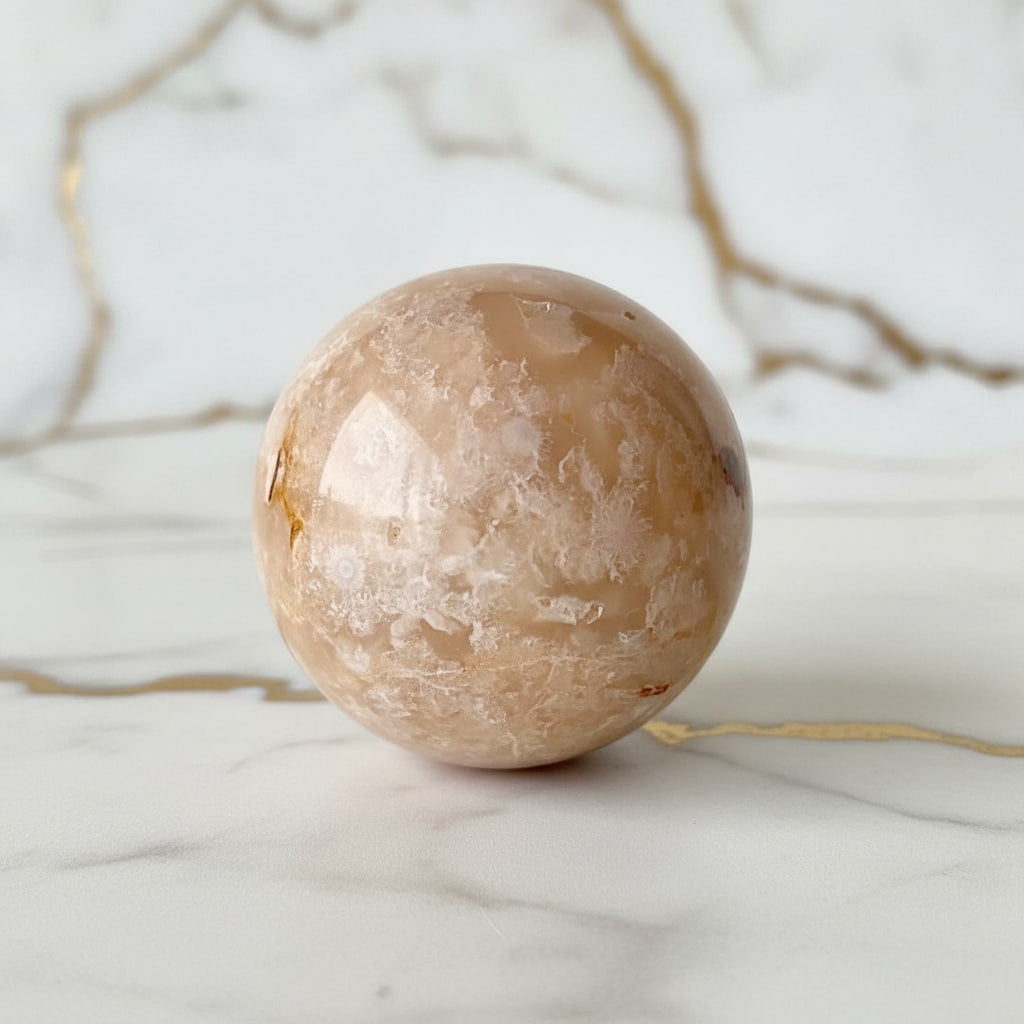 Kirschblüten Achat Kugel mit Druse – Harmonie & Ausgleich CrystalScents