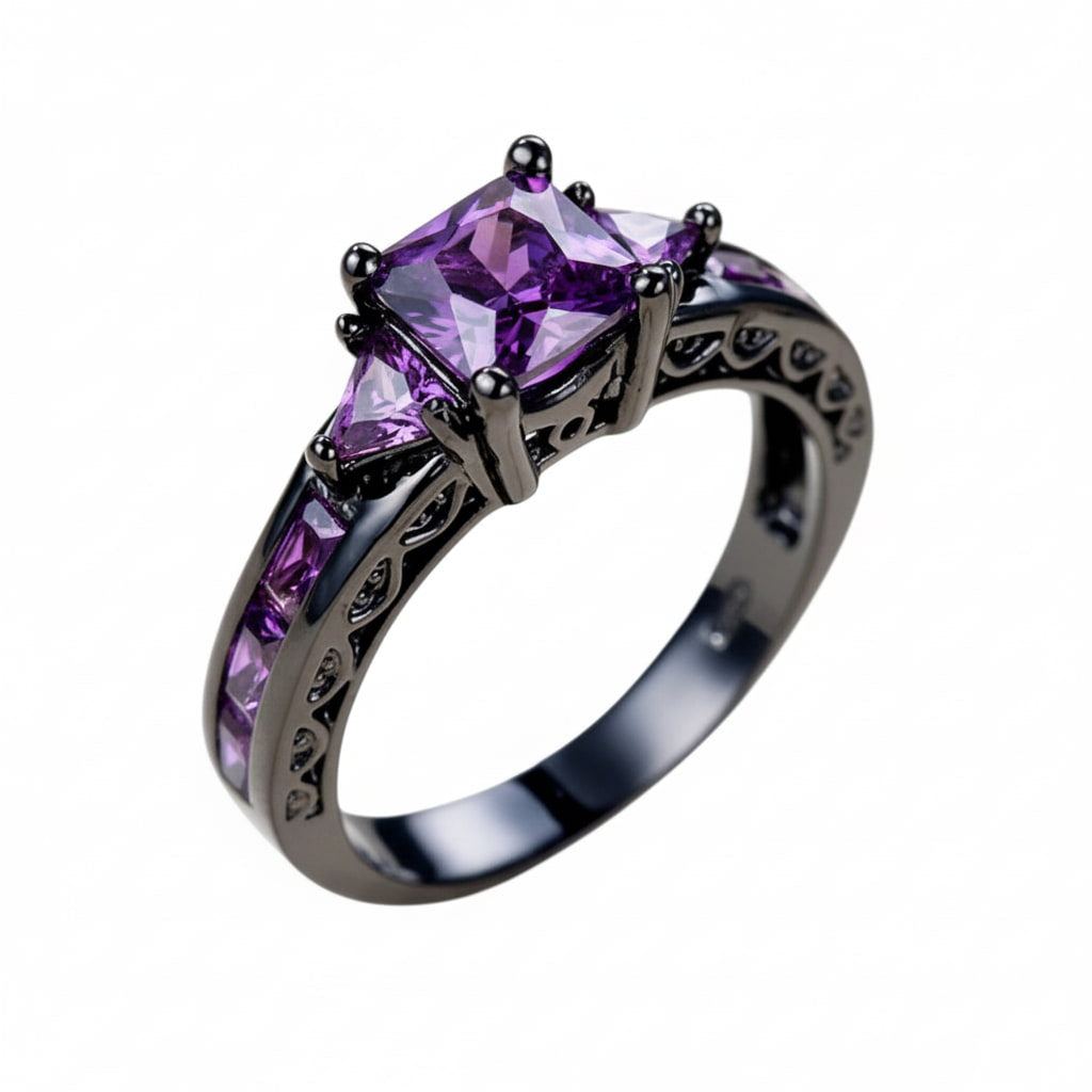 Ring in Silber mit quadratischem funkelnden lila Steinen CrystalScents