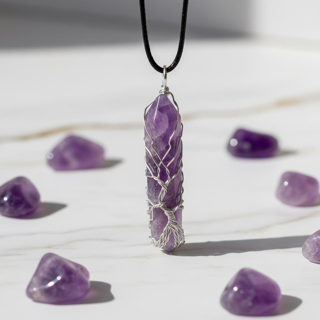 Amethyst Halskette - silberverzierter Doppelender CrystalScents