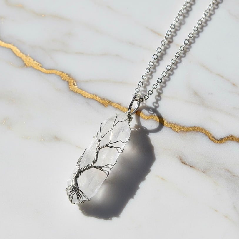 Bergkristall Halskette - Doppelender & Silberverzierung