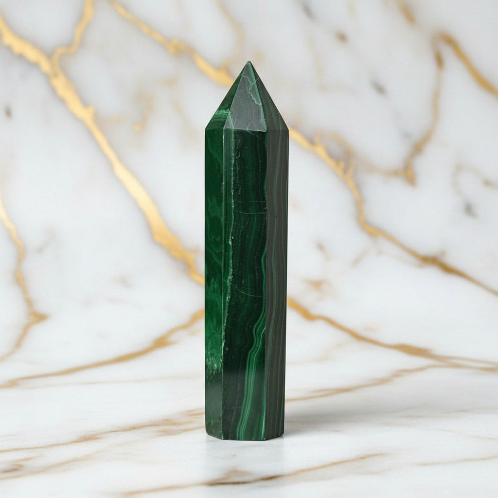 Malachit Obelisk – Unikat mit faszinierender Maserung CrystalScents