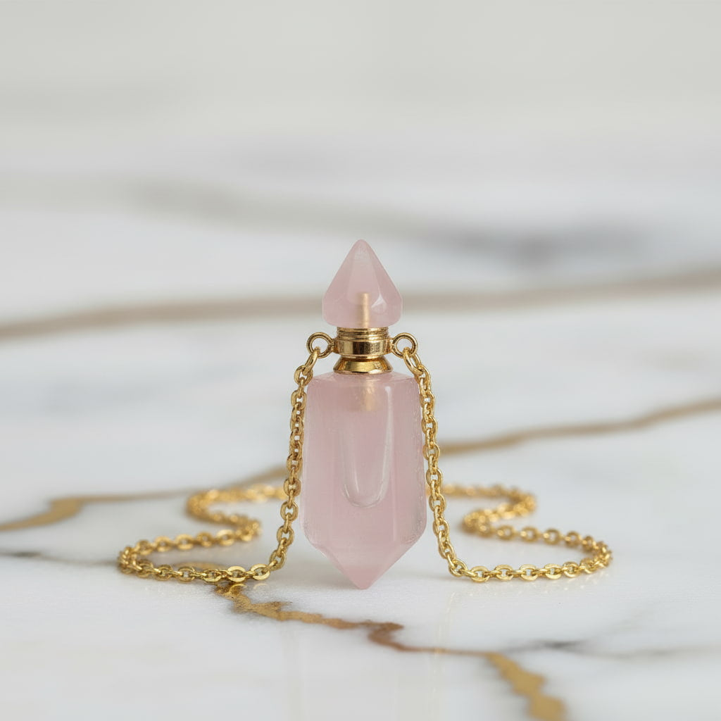 Rosenquarz Halskette - Parfümfläschchen CrystalScents
