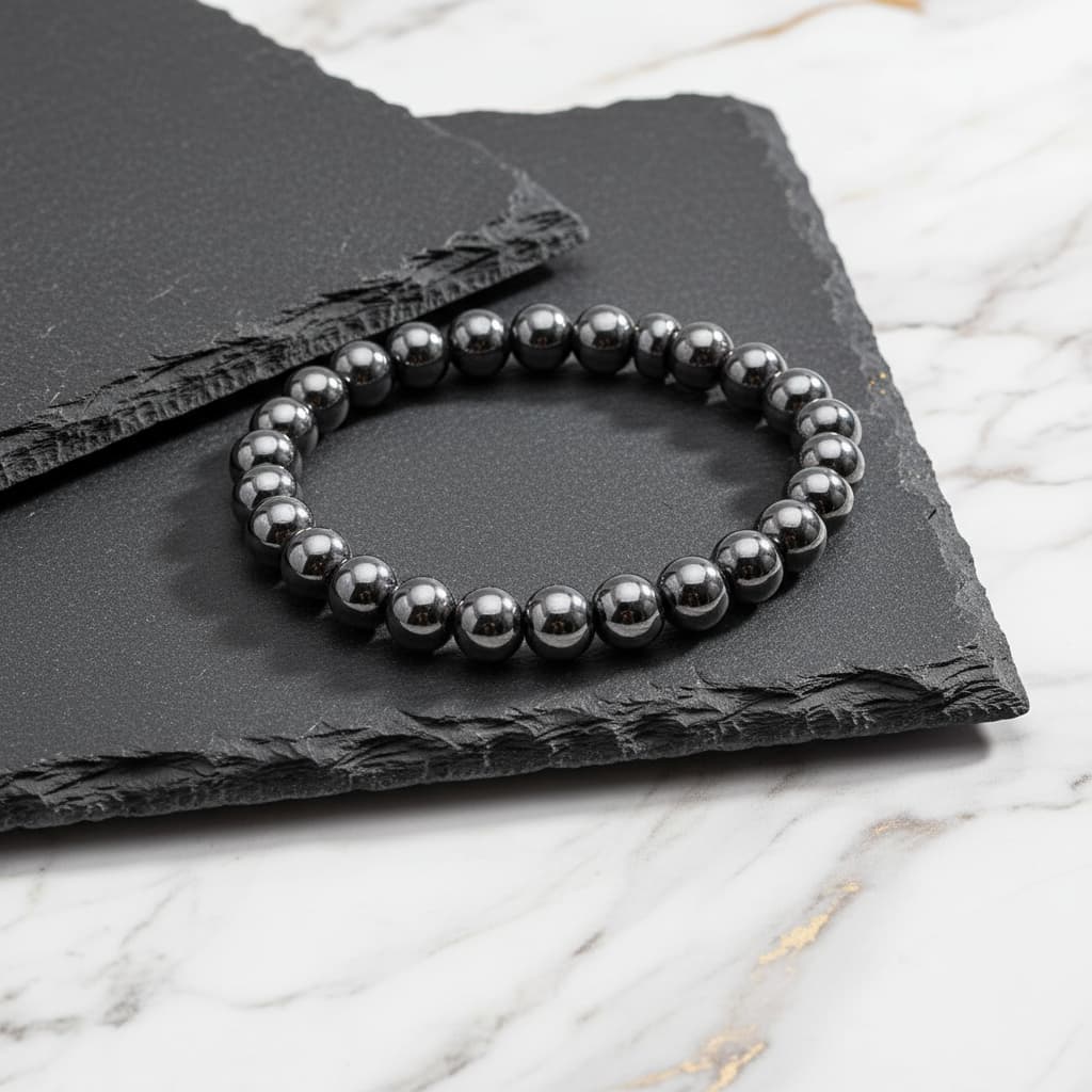 Hämatit Kugelarmband – mit metallischem Schimmer