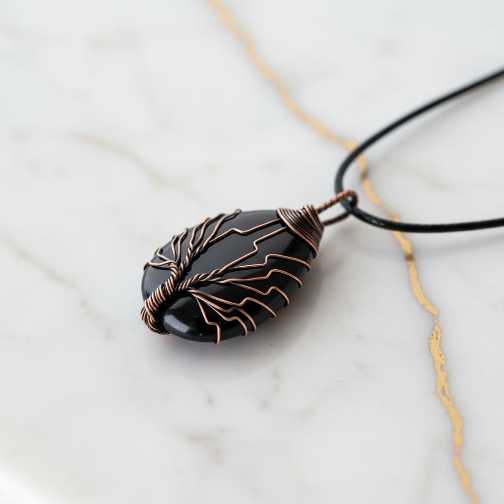 Obsidian Halskette – Tropfenform mit Kupferfassung CrystalScents