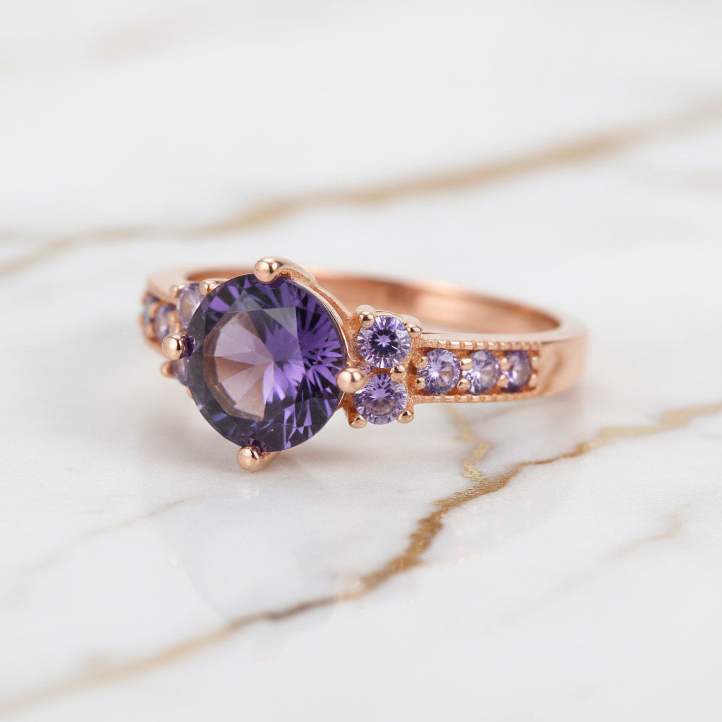 Ring Roségold – Runder violetter Akzent CrystalScents
