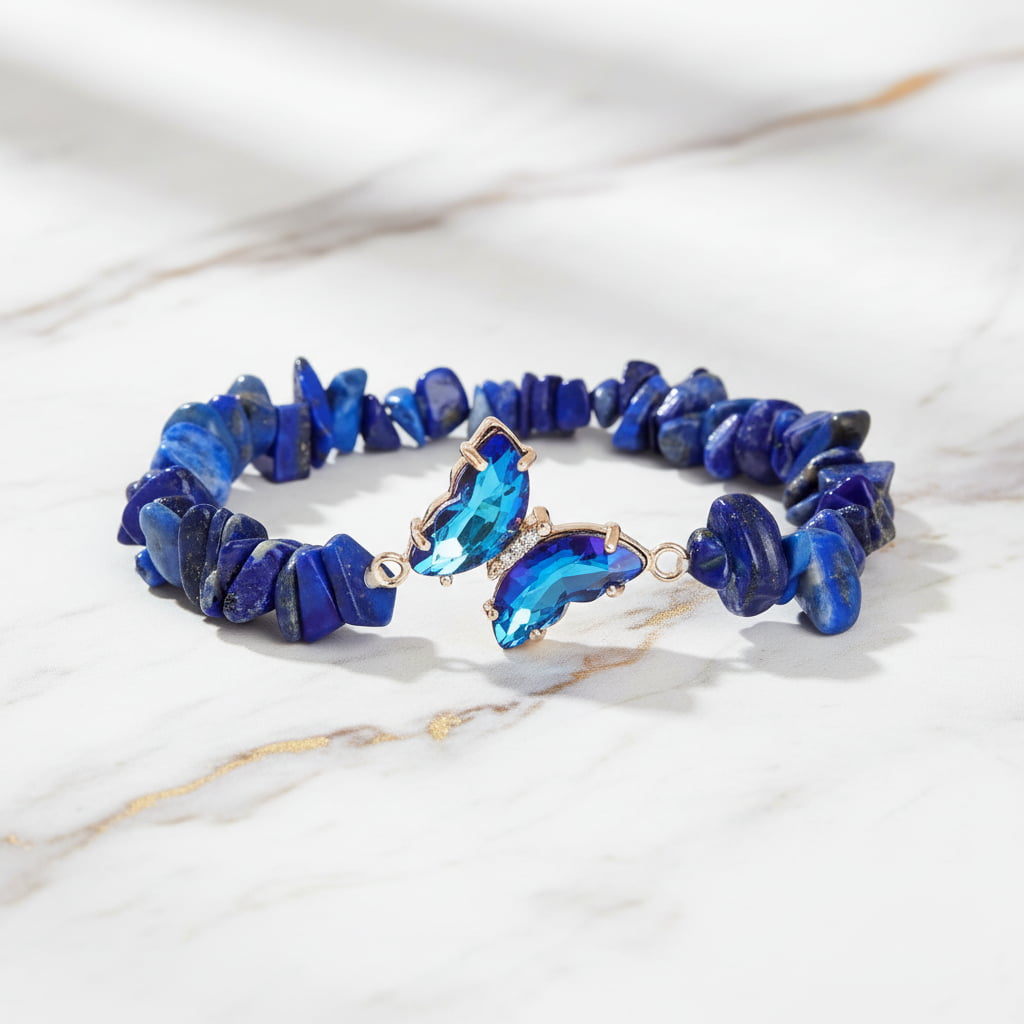 Lapislazuli Splitter Armband - Schmetterling