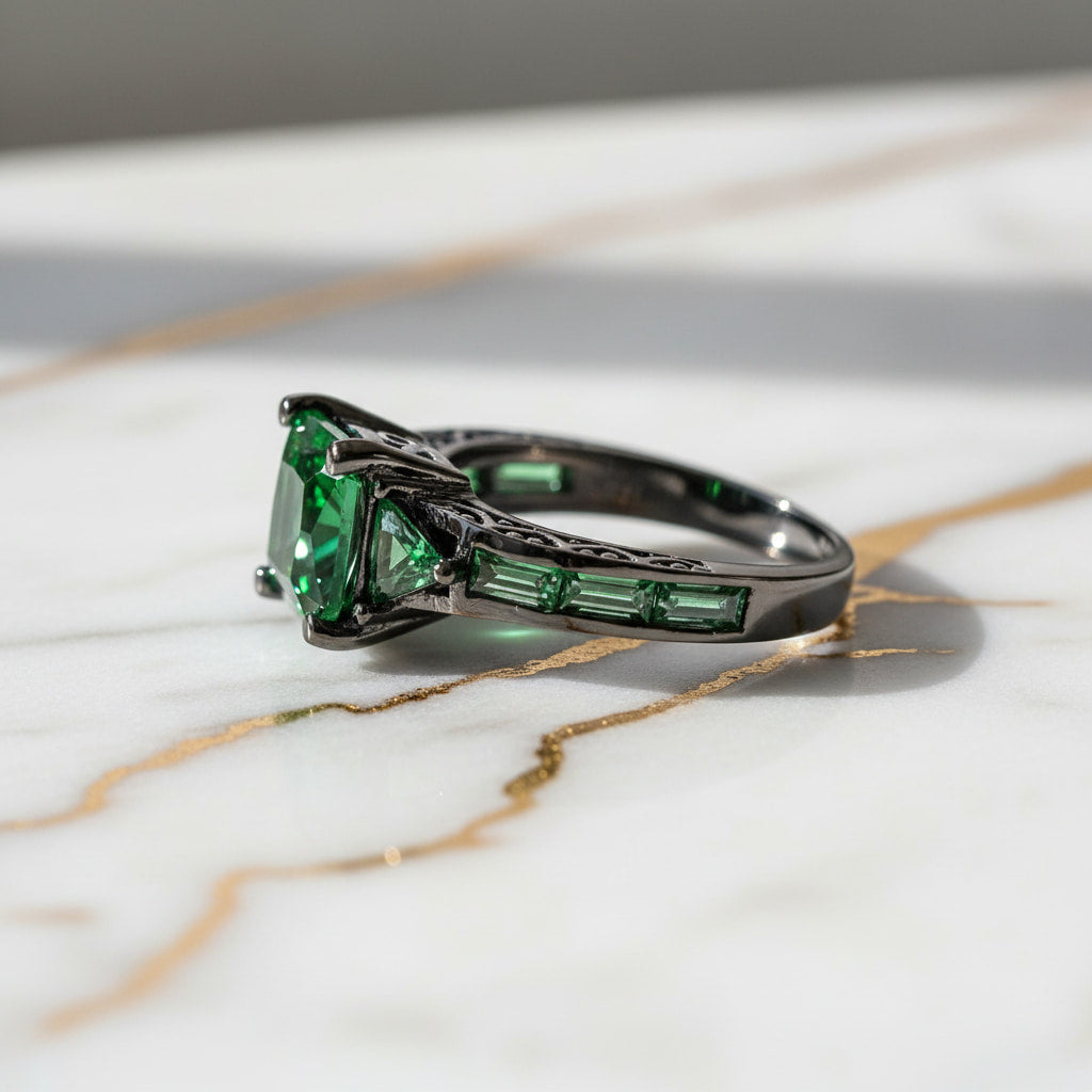 Ring in Silber mit quadratischem grünen Steinen CrystalScents