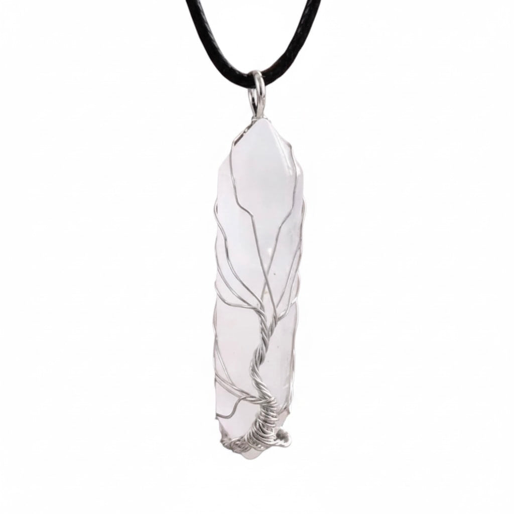 Bergkristall Halskette - Silberverzierter Doppelender