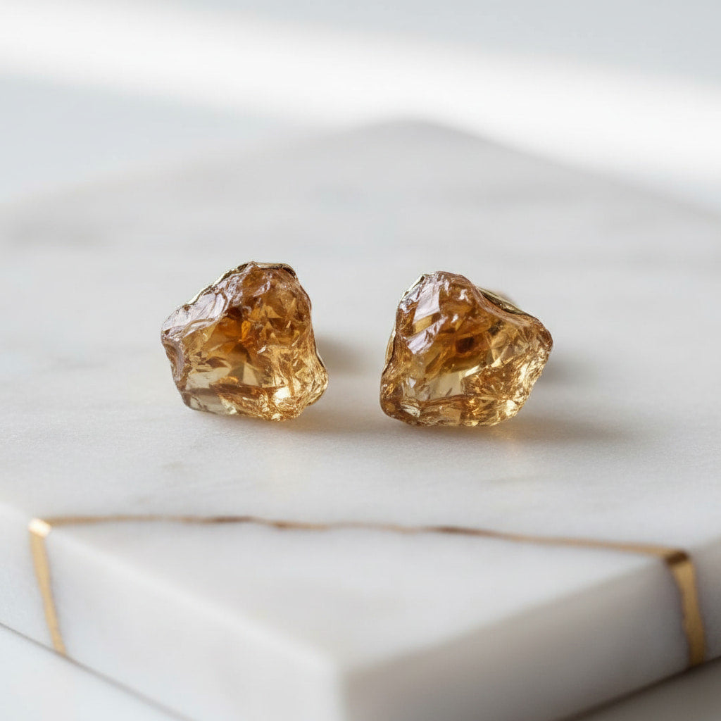 Citrin Ohrstecker Rohstein Gold Edelstein Schmuck