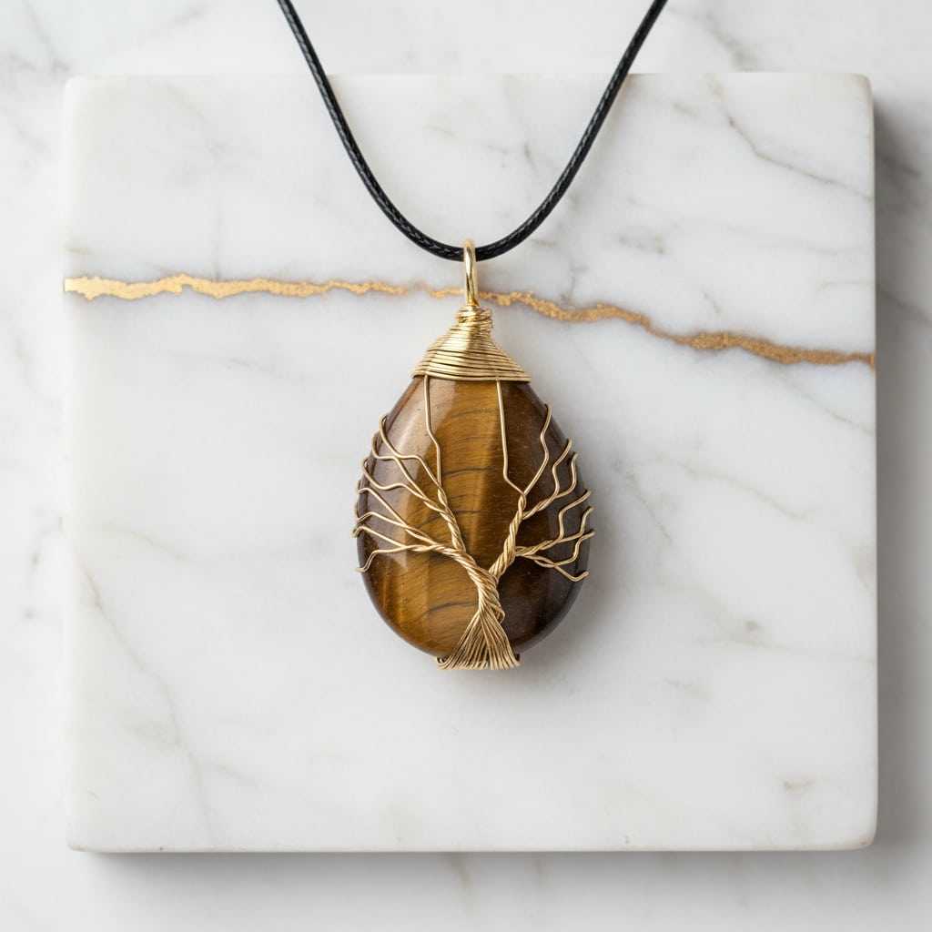 Tigerauge Halskette - Golden verziert CrystalScents