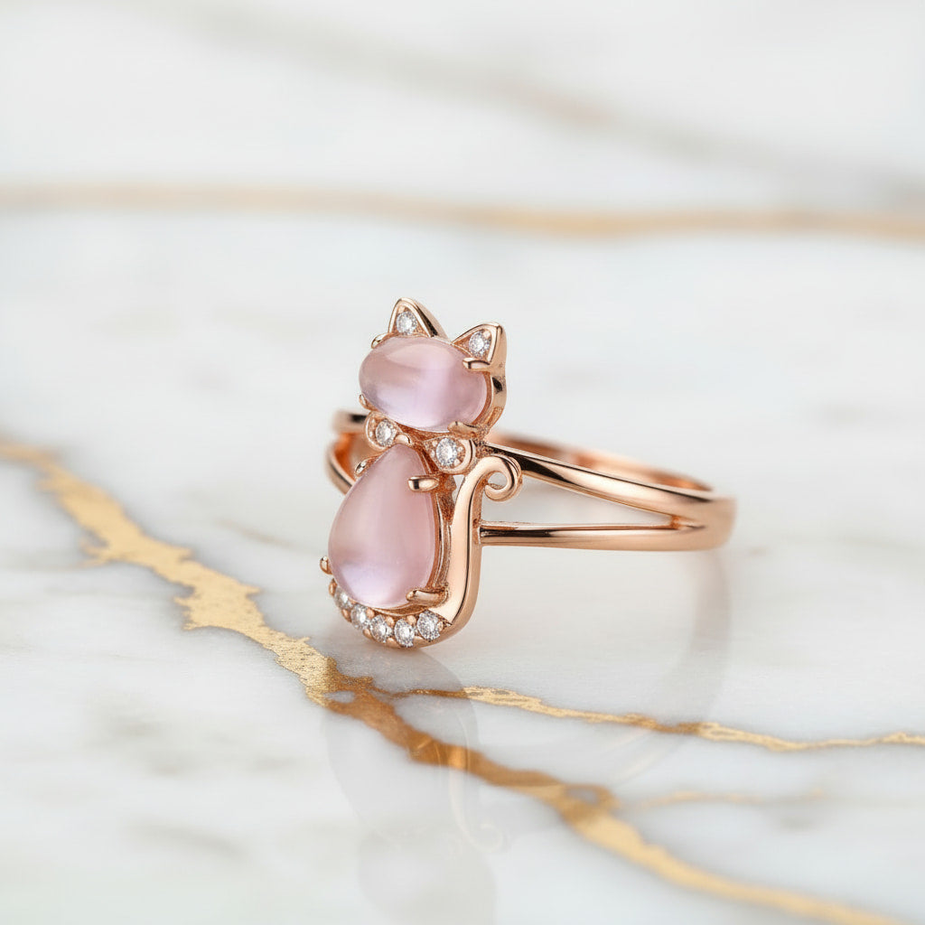 Ring Roségold – mit rosa Katze CrystalScents