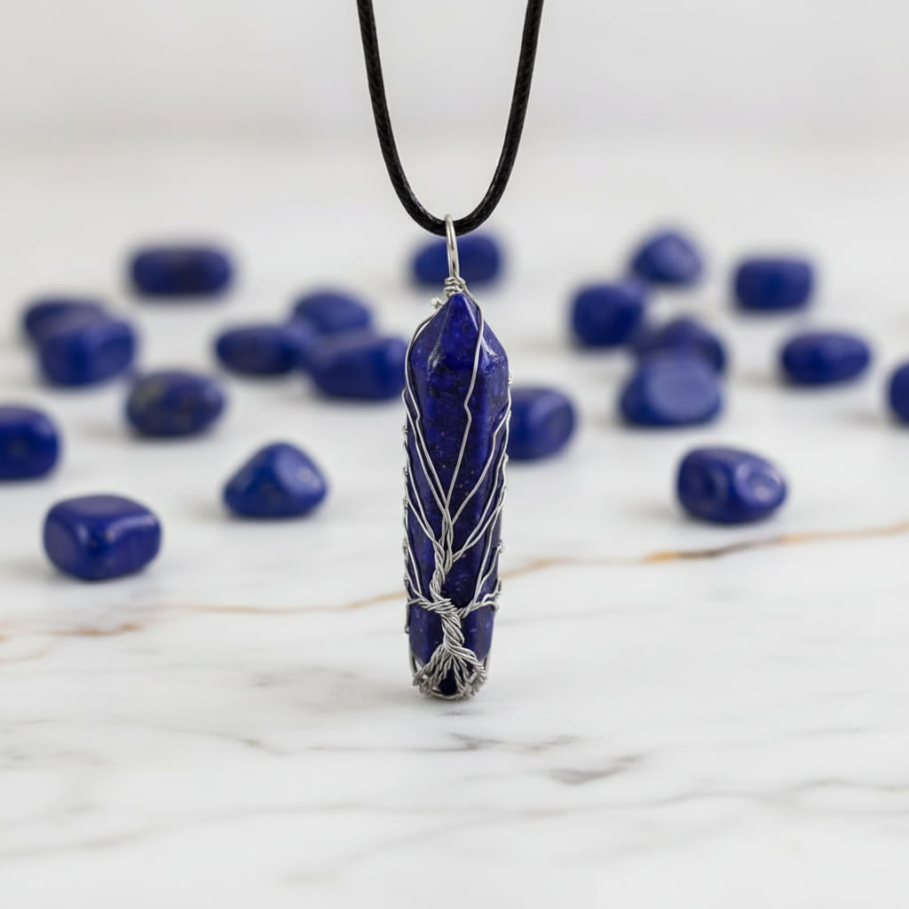 Lapislazuli Halskette - Silberverzierter Doppelender