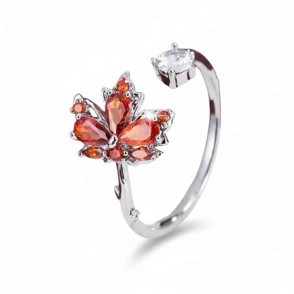 Ring offen mit rotem Ahornblatt CrystalScents