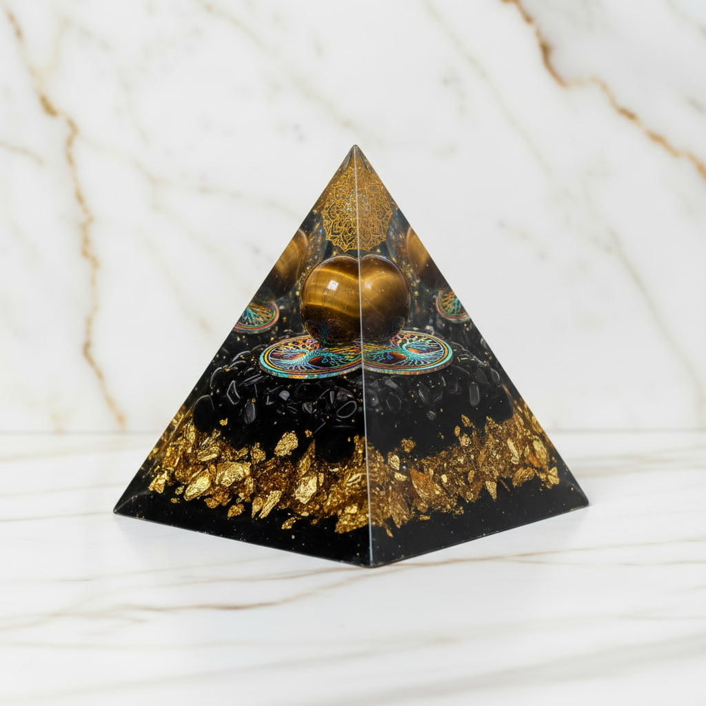 Orgonit Pyramide Obsidian - Tigerauge Kugel CrystalScents