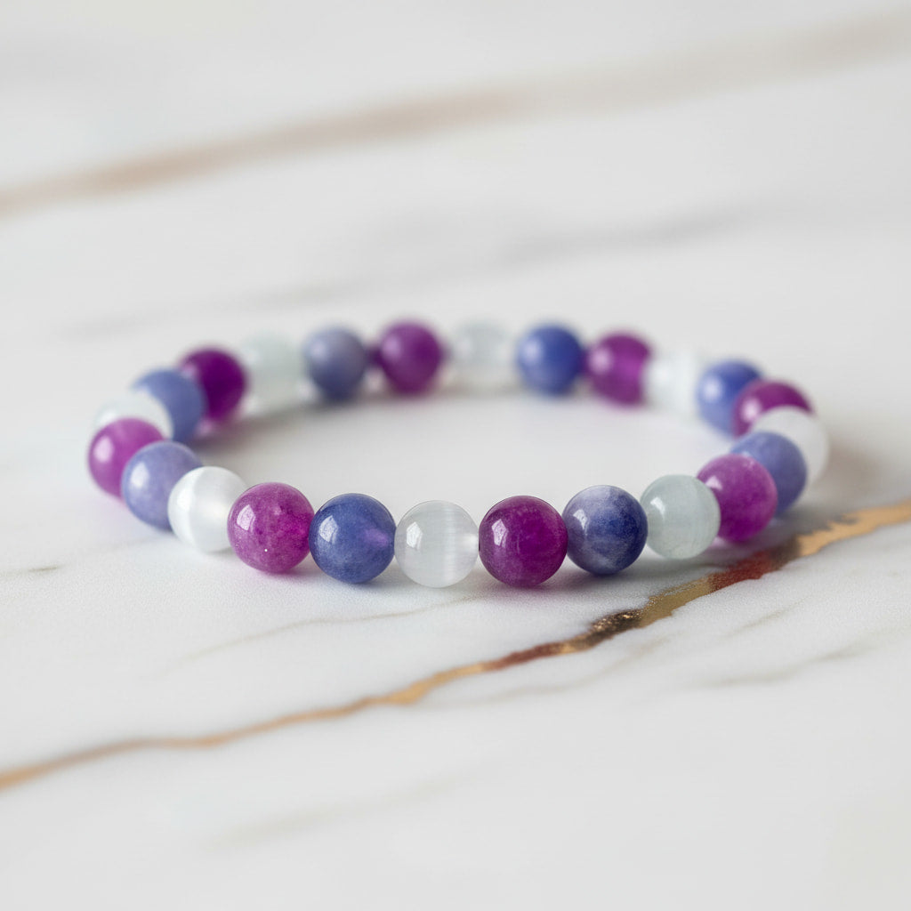 Amethyst Kugelarmband mit Aquamarin & Katzenauge