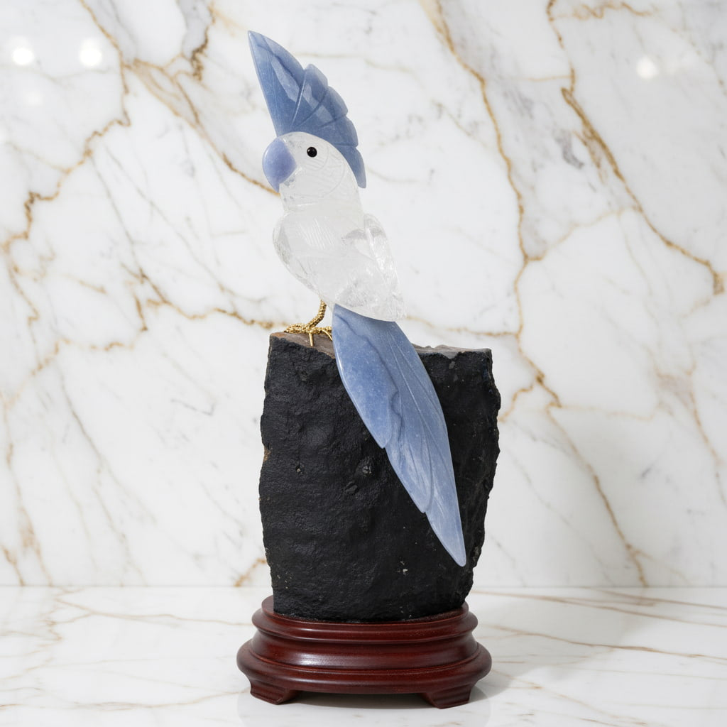 Amethystdruse – Mit Bergkristall Vogel