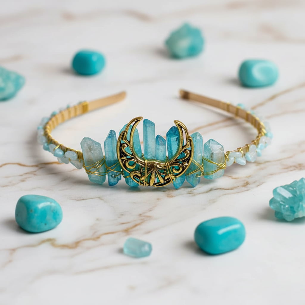 Tiara – Mond mit blauen Kristallen