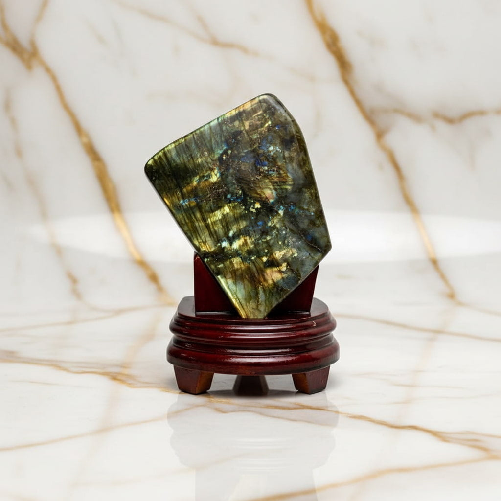 Große Labradorit Freiform auf Sockel – Magischer Schimmer CrystalScents