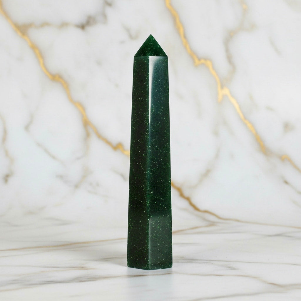 Goldfluss Obelisk Grün – Funkelnde Energie & Eleganz CrystalScents