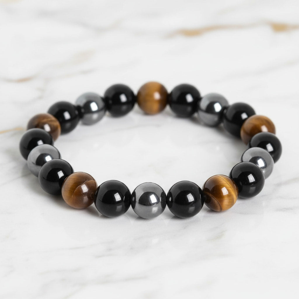 Obsidian, Hämatit & Tigerauge Armband - Schutz & Energie