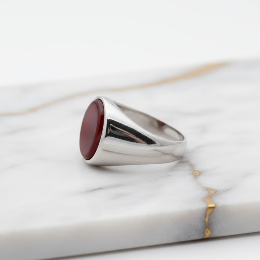 Onyx Ring Silber - roter ovaler Kristall CrystalScents