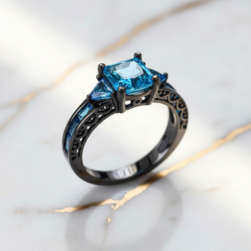 Ring in Silber mit quadratischem blauen Steinen CrystalScents