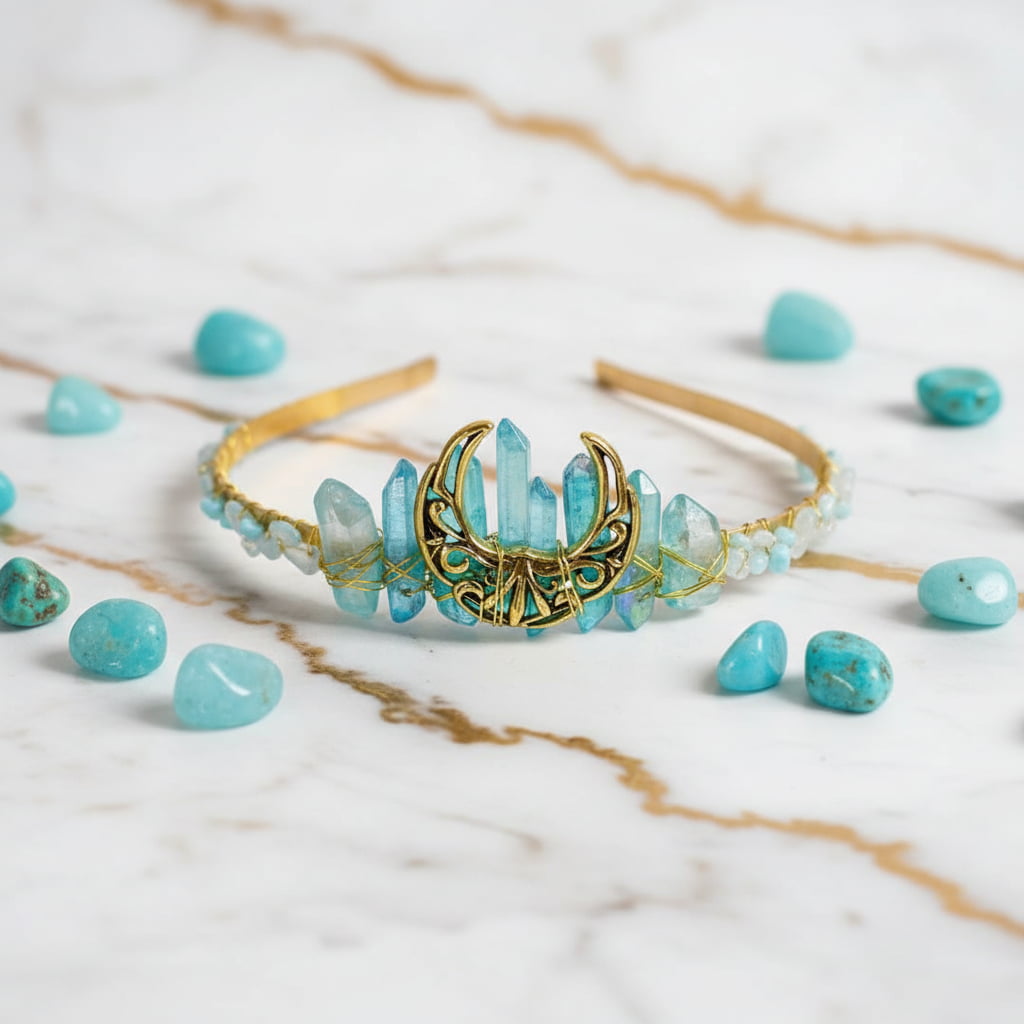 Tiara – Mond mit blauen Kristallen