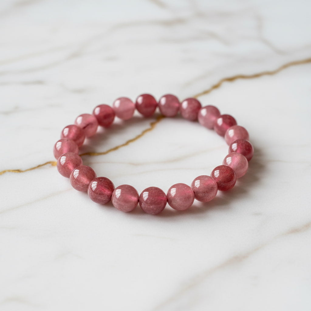 Erdbeerquarz Kugelarmband – Optimismus & Freude