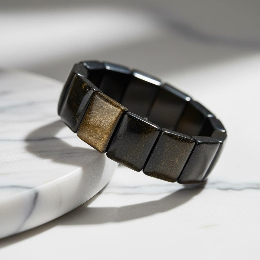 Gold Obsidian – Breites Armband mit magischem Schimmer CrystalScents