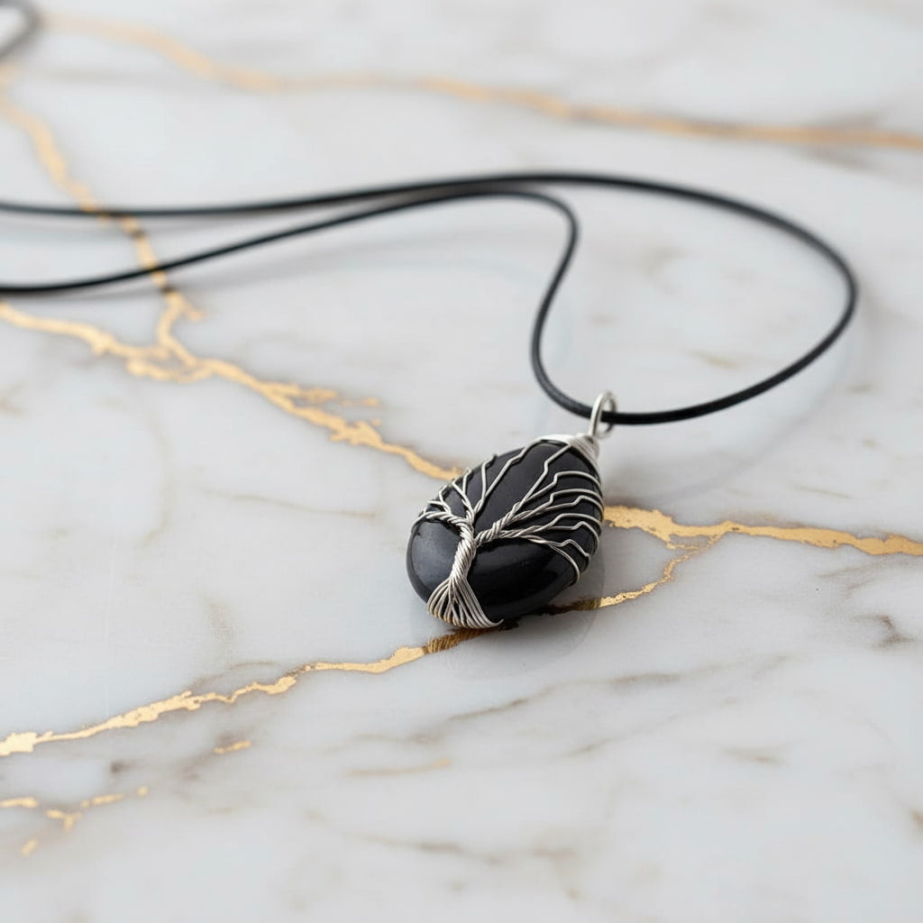 Obsidian Halskette - Silbern verziert CrystalScents