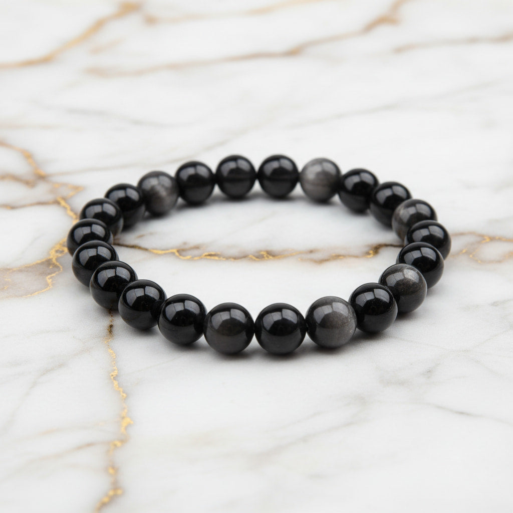 Silber Obsidian Kugelarmband - Überraschendes Naturwunder CrystalScents