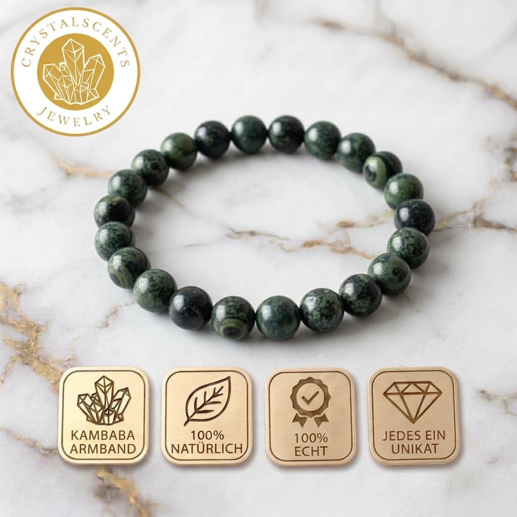 Kambaba Kugelarmband – Natursteinarmband in Grün & Schwarz