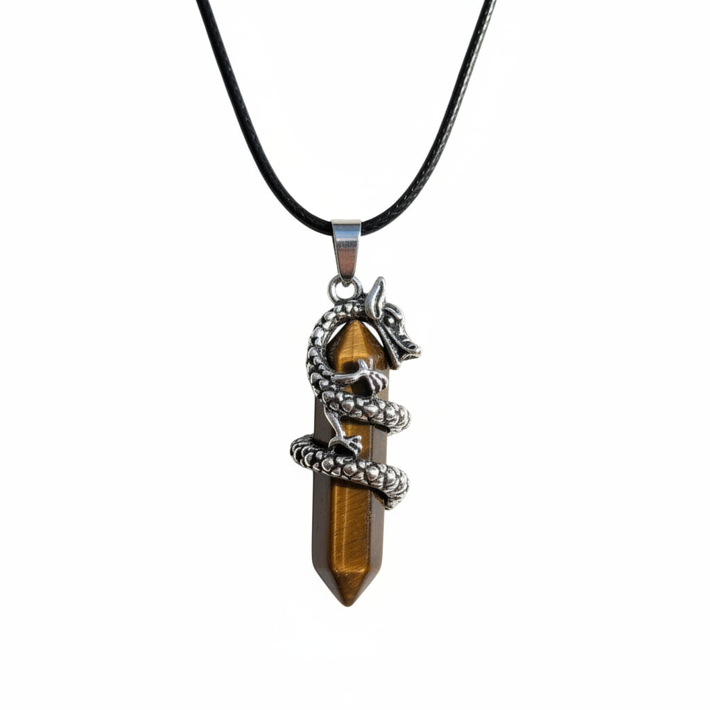 Tigerauge Halskette - Doppelender Drache CrystalScents