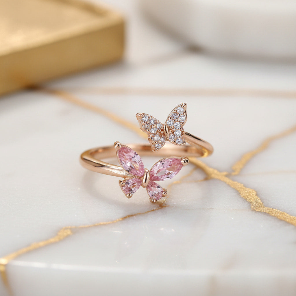 Ring mit rosa Schmetterling – offenes Design CrystalScents