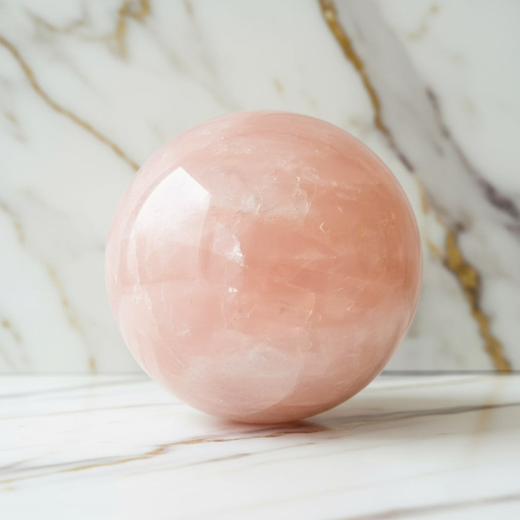 Sehr große Rosenquarz Kugel – Herzensenergie in voller Pracht CrystalScents
