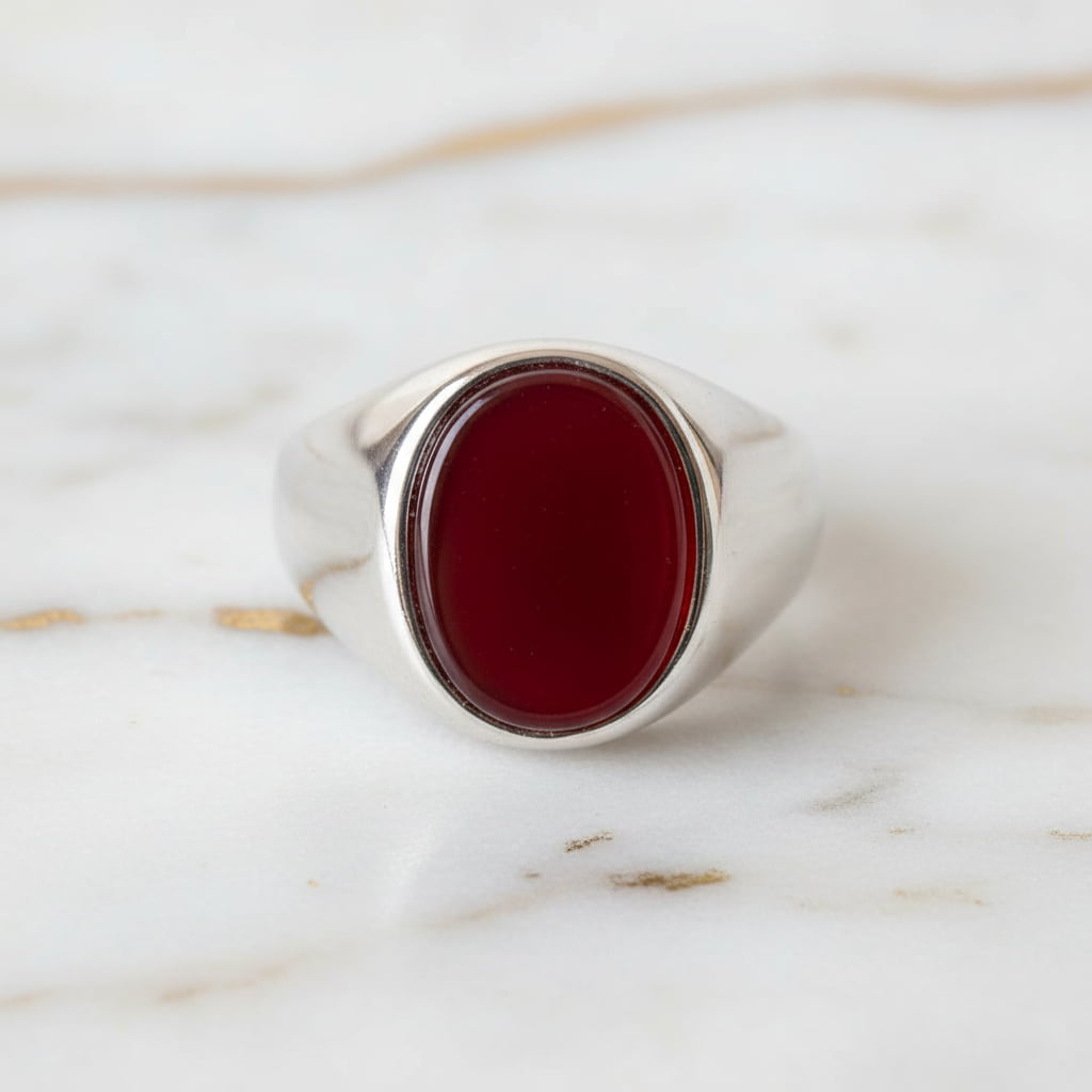 Onyx Ring Silber - roter ovaler Kristall CrystalScents