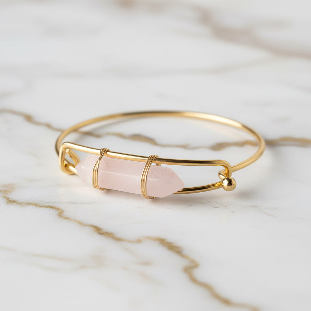 Rosenquarz Armreif - Doppelender