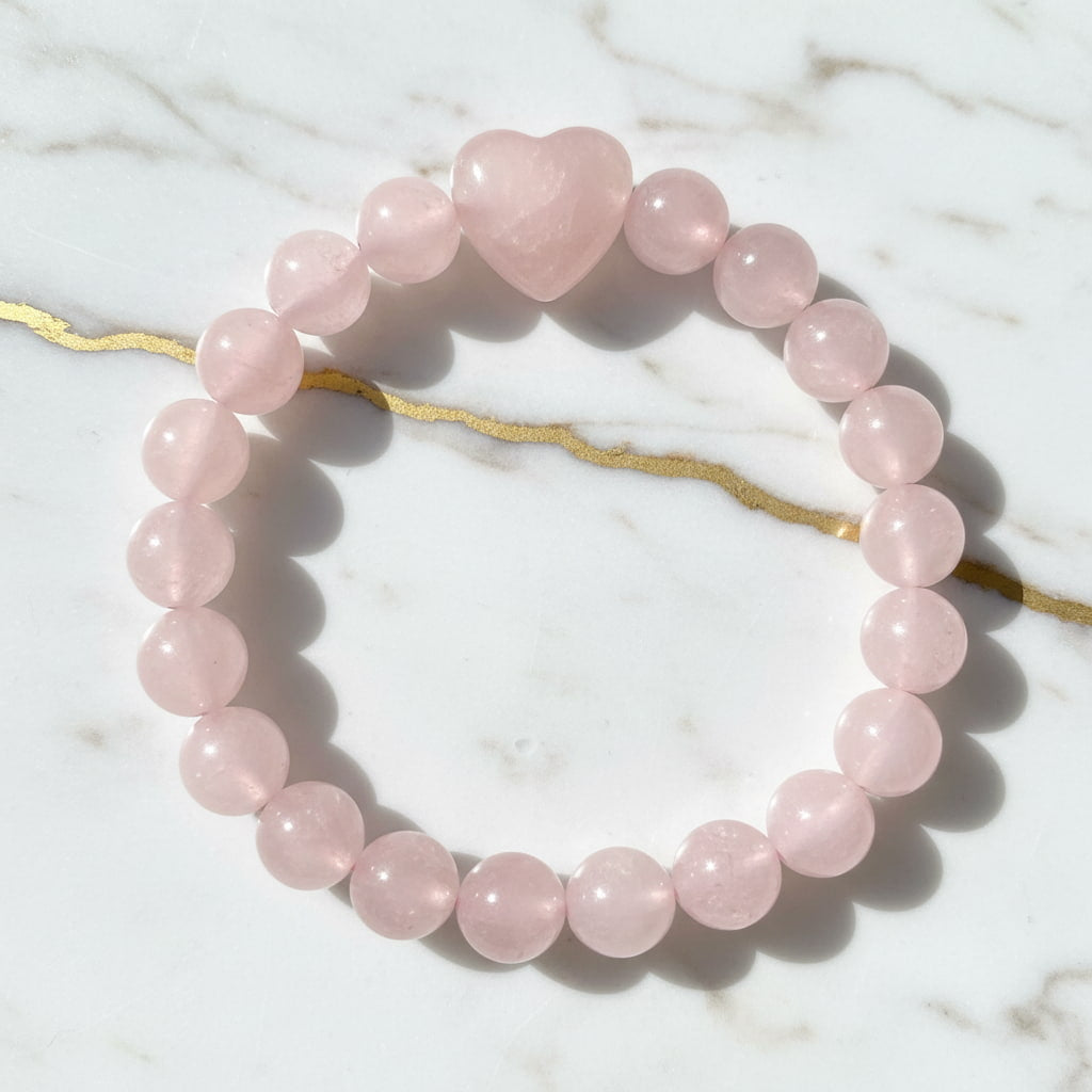 Rosenquarz Kugelarmband - Herz CrystalScents