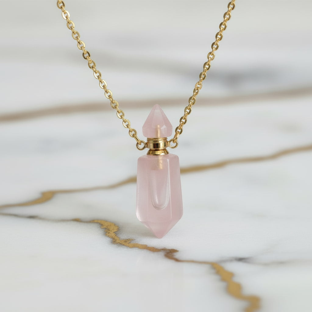 Rosenquarz Halskette - Parfümfläschchen CrystalScents