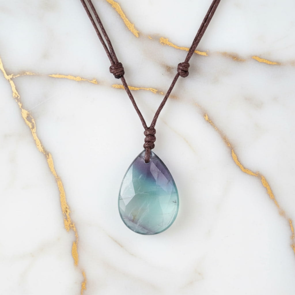 Fluorit Halskette - Tropfenförmiger Anhänger