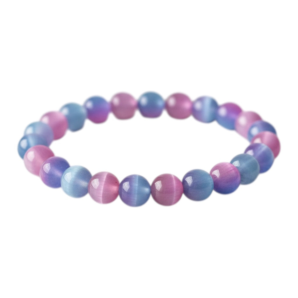 Katzenauge Kugelarmband – Rosa-Blau in schimmerndem Farbspiel