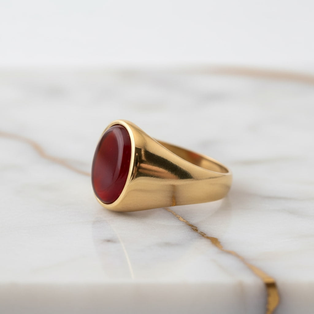 Onyx Ring Gold - roter ovaler Kristall CrystalScents