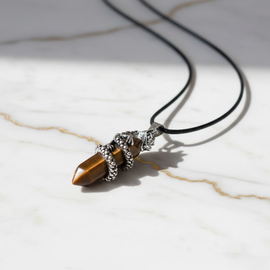 Tigerauge Halskette - Doppelender Drache CrystalScents
