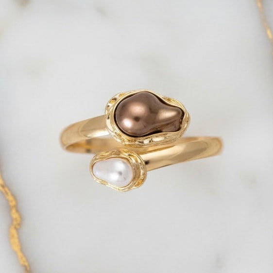 Armreif mit braunen Perlen - Gold CrystalScents