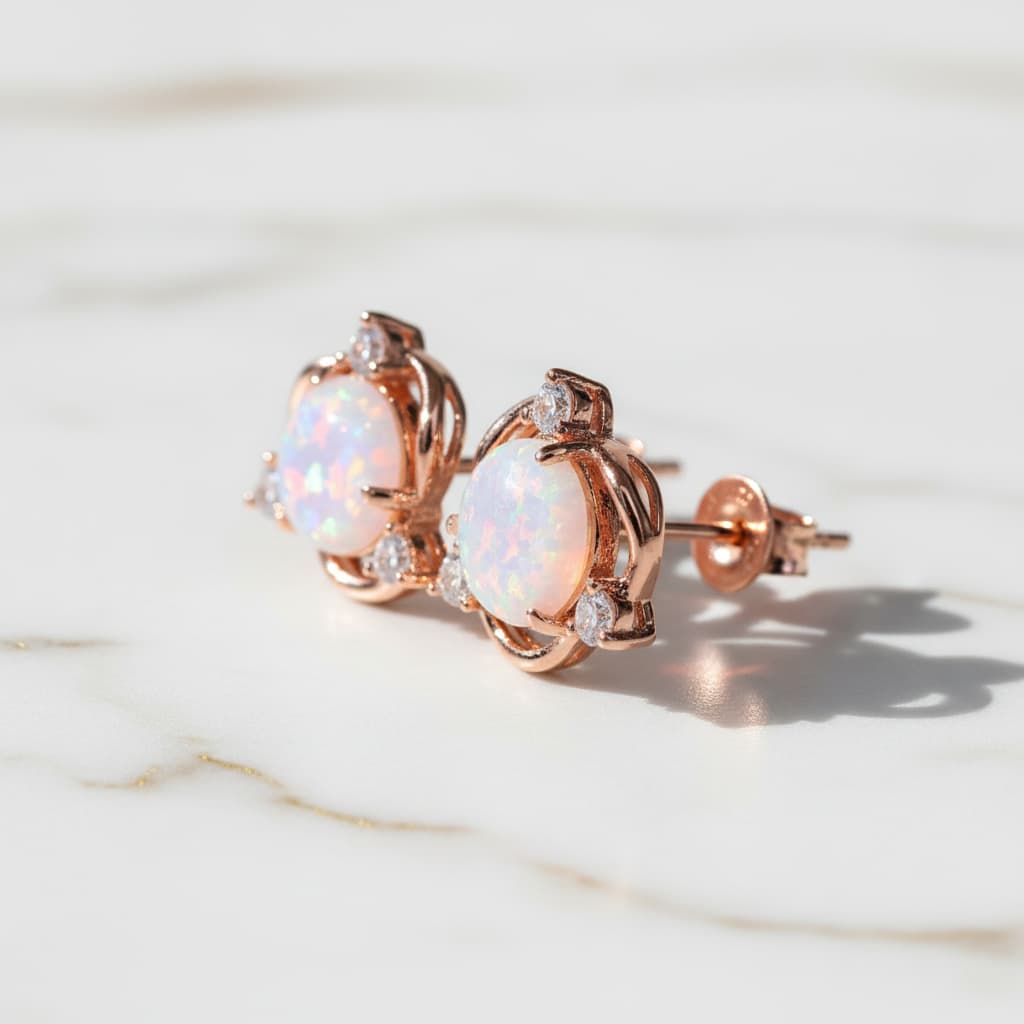 Ohrstecker – Roségold mit schimmerndem Opal