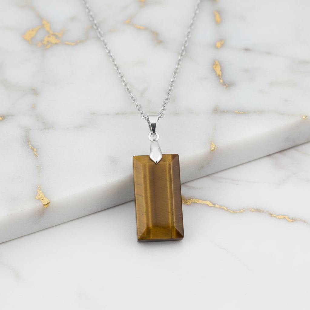 Tigerauge Halskette - Geschliffener Anhänger CrystalScents