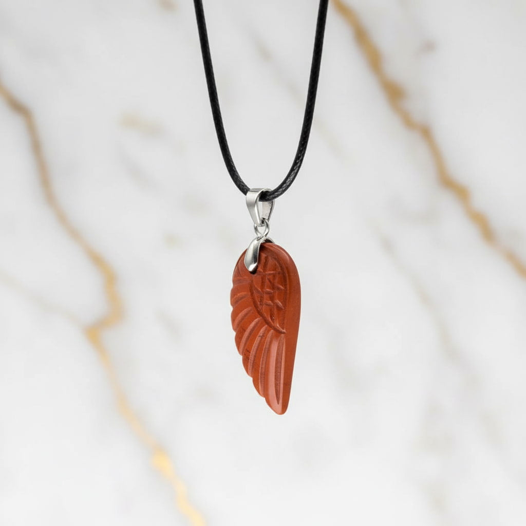 Roter Jaspis Halskette - Flügel Anhänger CrystalScents