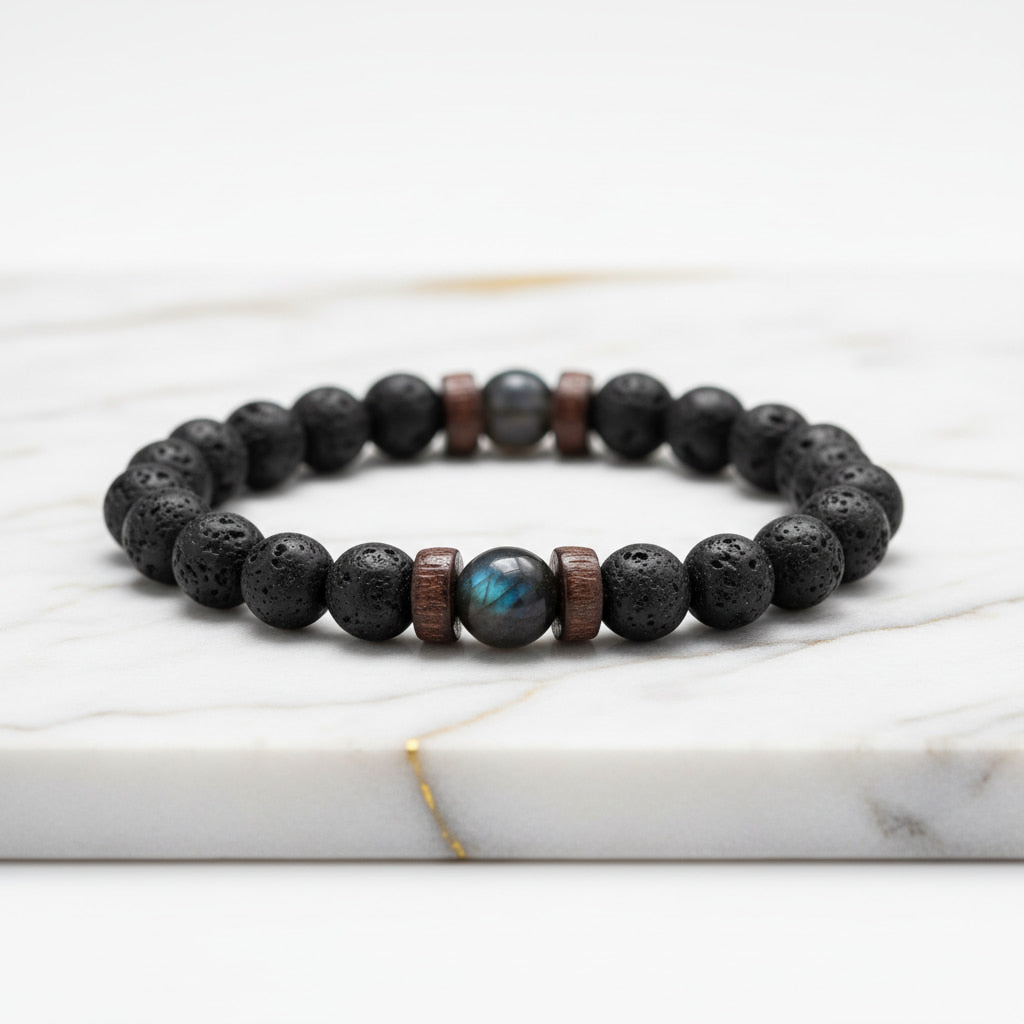 Vulkanstein & Labradorit Kugelarmband