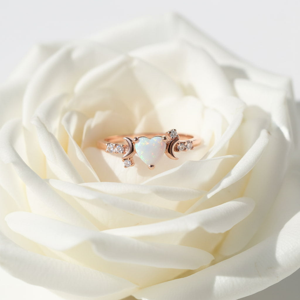 Opal Ring Herzform – Romantische Akzente CrystalScents