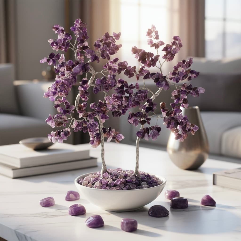 Amethyst Baum – Weiße Keramikschale für Harmonie CrystalScents
